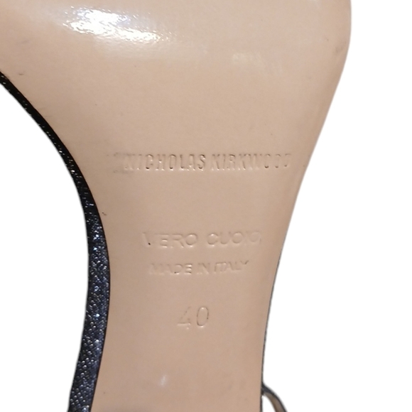 Nicholas Kirkwood Penelope Pearl High Heels Ankle Strap Gunmetal Sandals size 10 - Picture 9 of 11